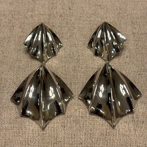 Statement Silver Tone Fan Drop Earrings Geometric Dangle Vintage Inspired Glam
